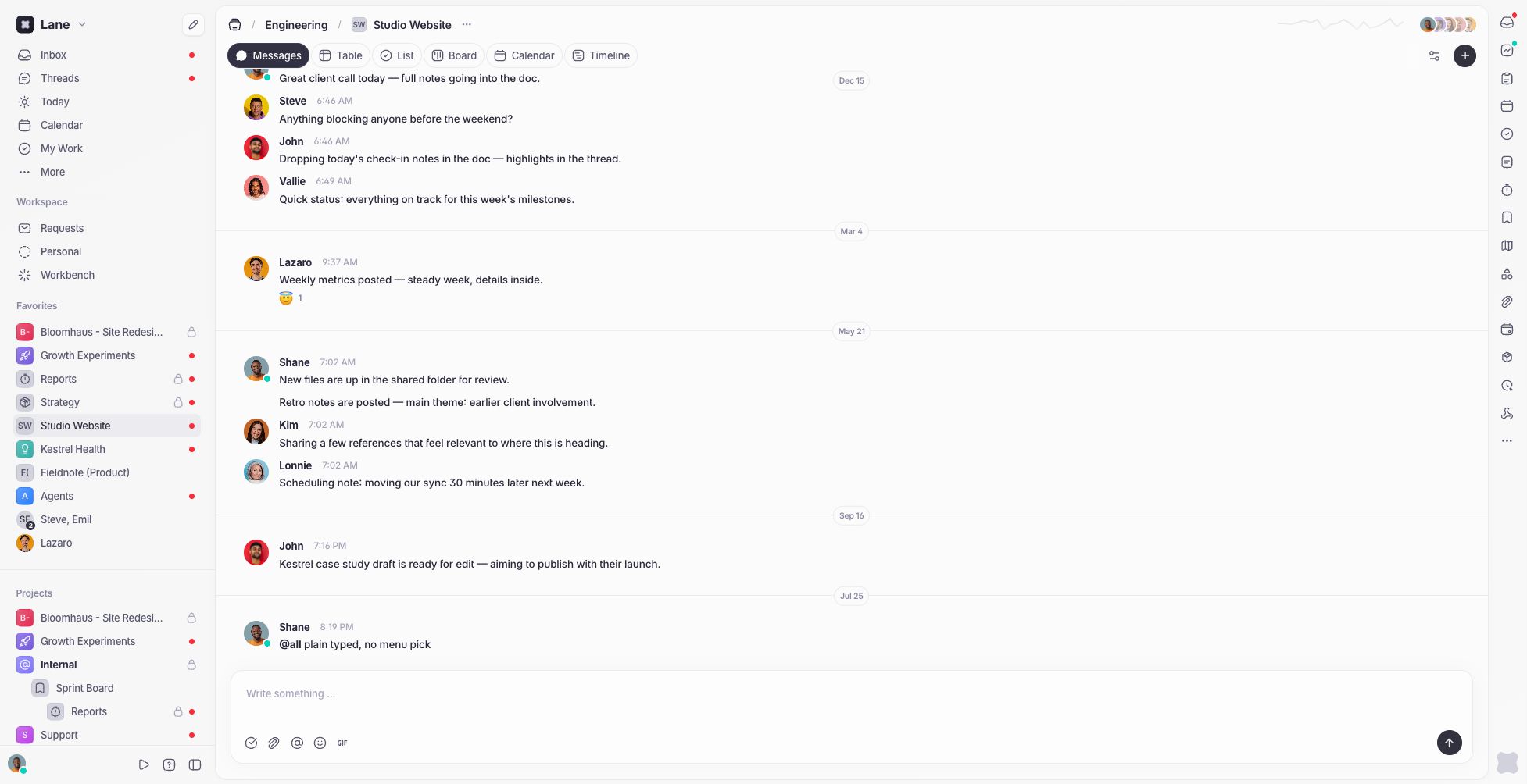 Team conversations and replies in Lane